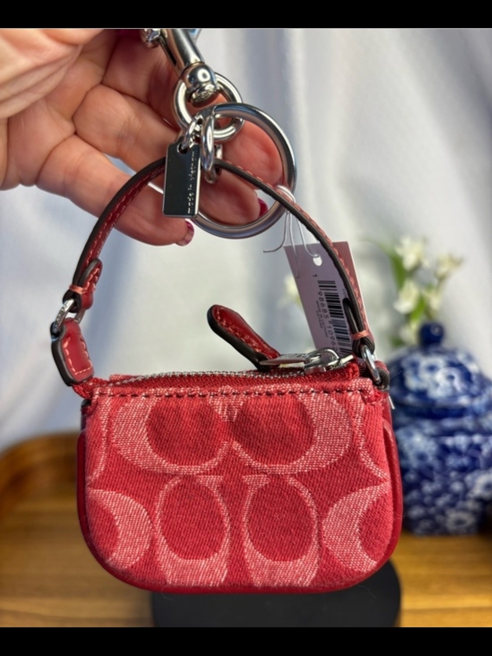 NWT Coach Red Denim Nolita Bag Charm/Keyring - Picture 3 of 5